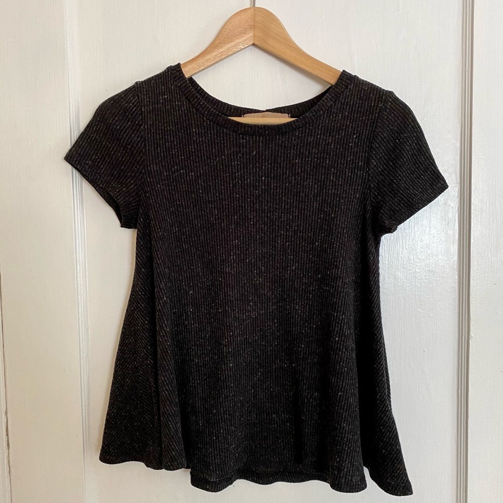 Everleigh Dark Grey Short Sleeve Sweater Knit Top XS